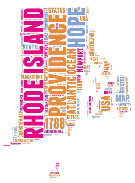 Rhode Island Verenigde Staten staat kaart vector tag cloud illustratie — Stockvector