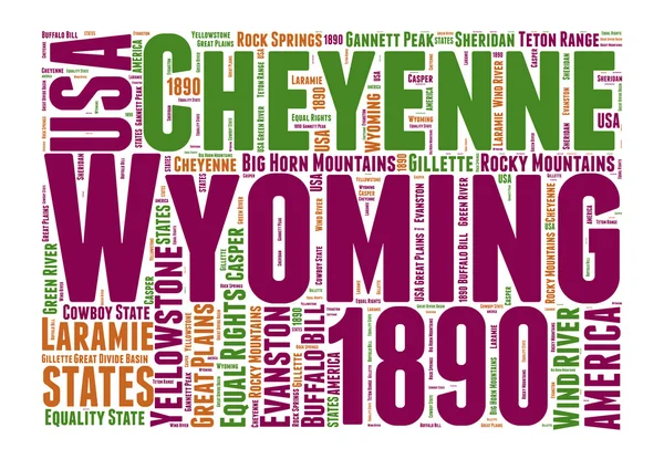 Wyoming Stati Uniti d America mappa vettoriale tag cloud illustrazione — Vettoriale Stock