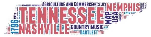 Tennessee Stati Uniti d America mappa stato tag cloud vettoriale illustrazione — Vettoriale Stock