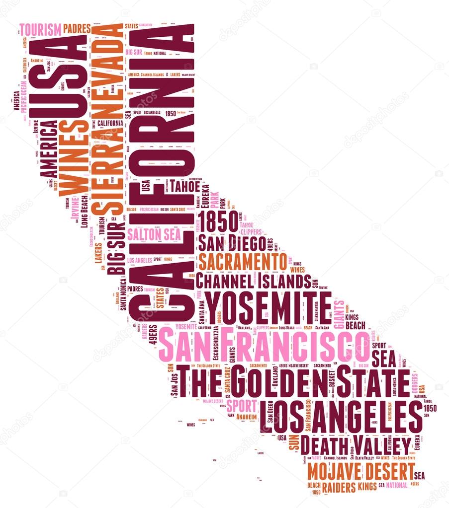 California USA state map vector tag cloud illustration