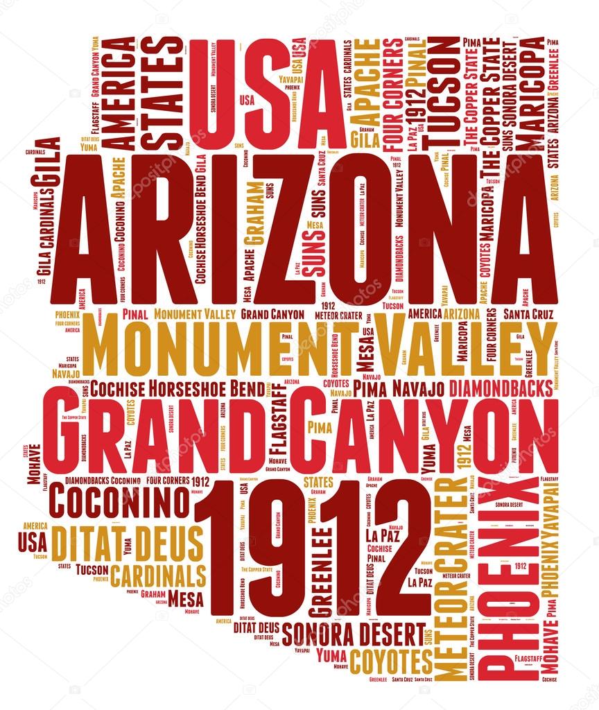 Arizona USA state map vector tag cloud illustration
