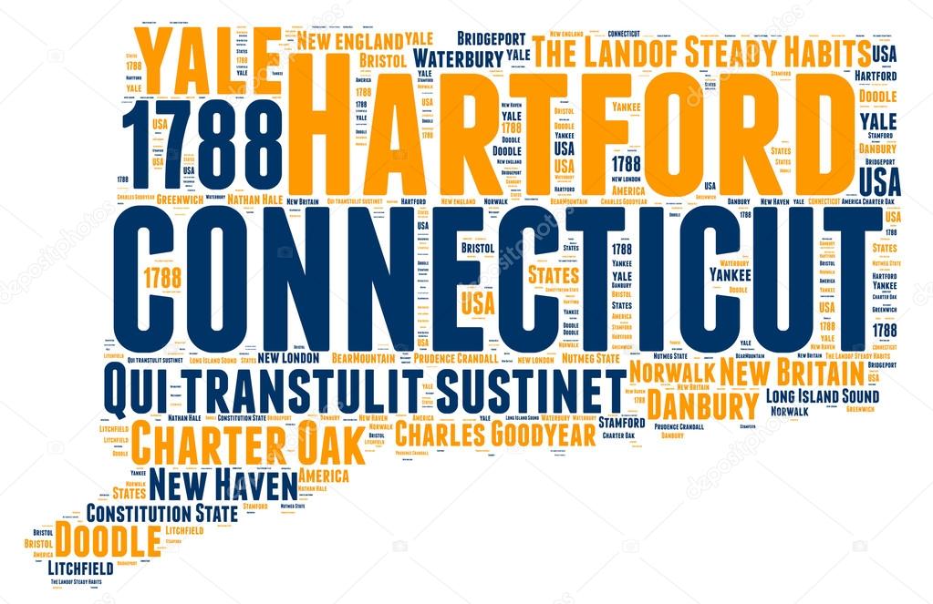 Connecticut USA state map vector tag cloud illustration