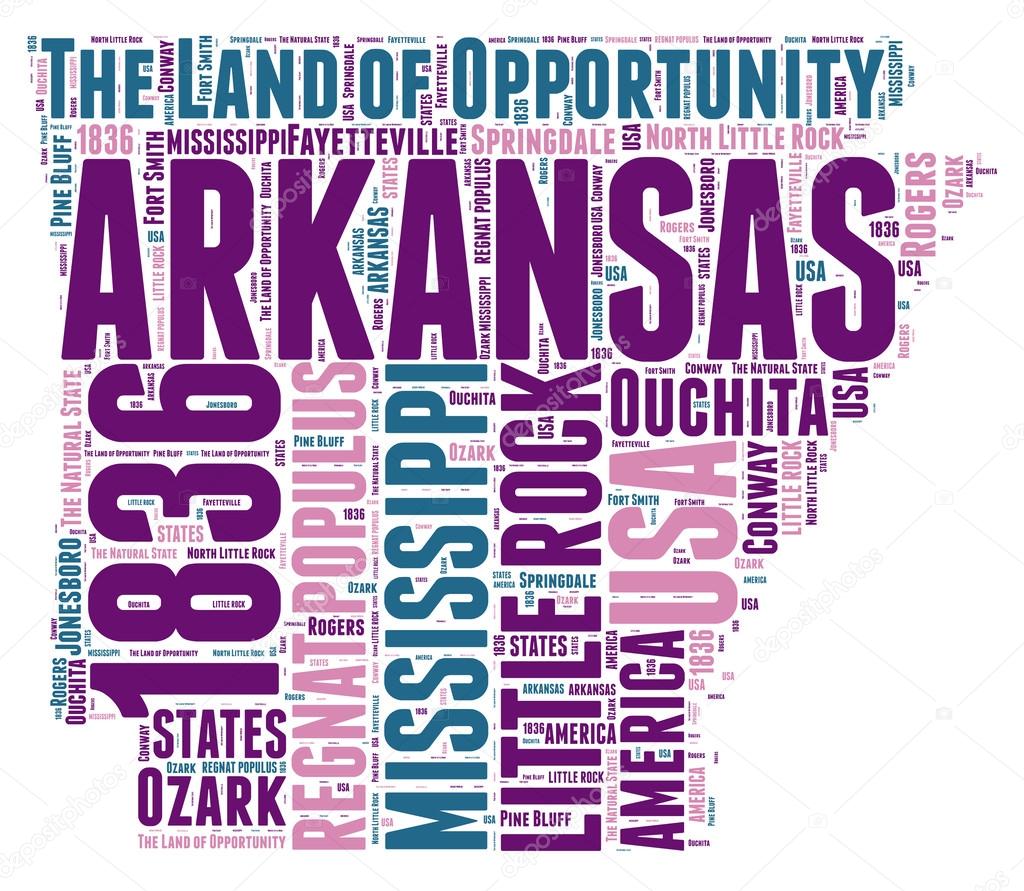 Arkansas USA state map vector tag cloud illustration