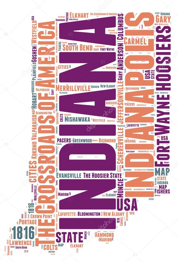 Indiana USA state map vector tag cloud illustration