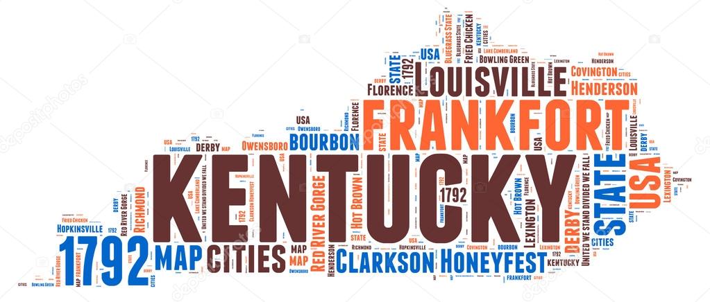 Kentucky USA state map vector tag cloud illustration