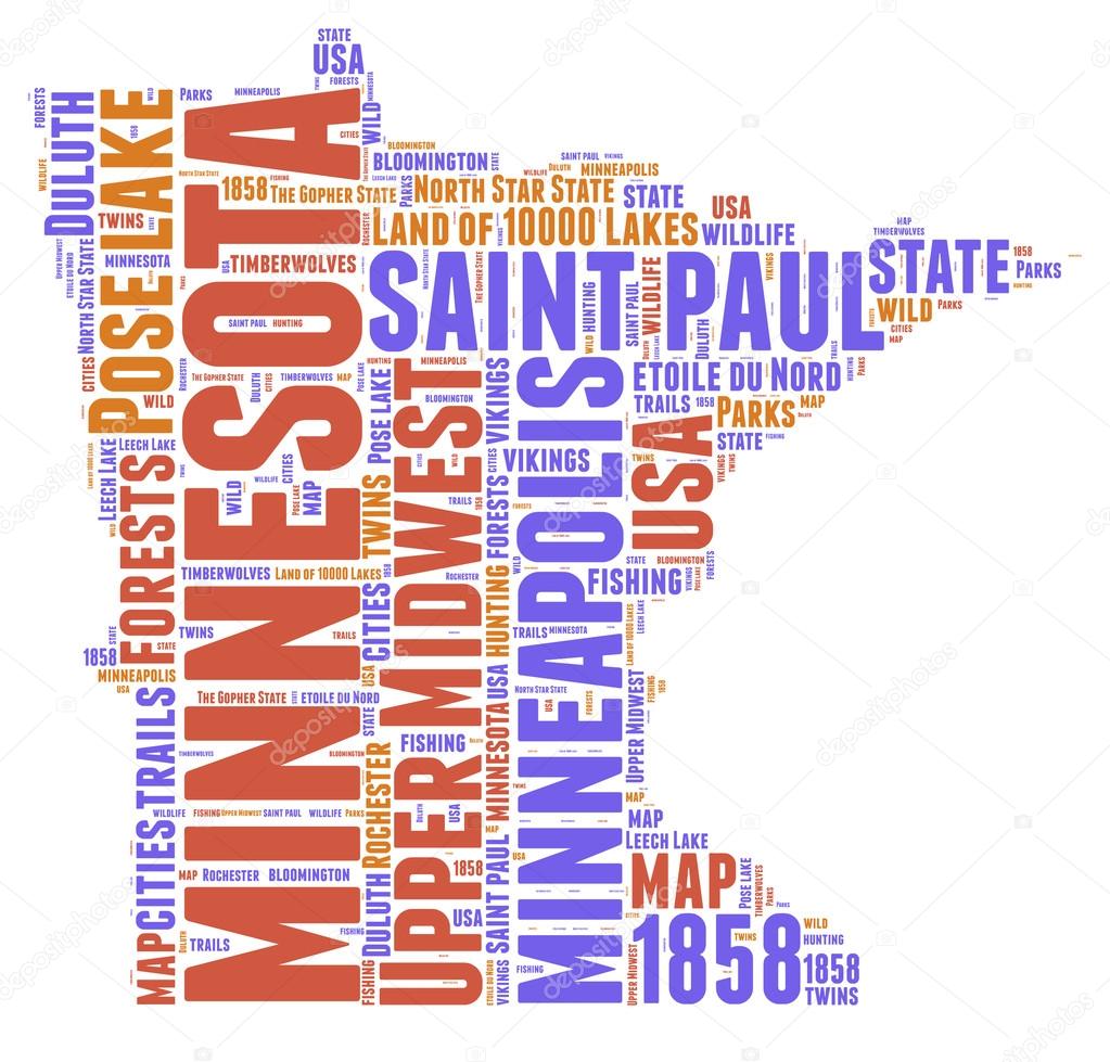 Minnesota USA state map vector tag cloud illustration