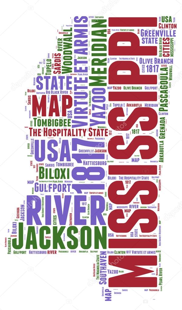 Mississippi USA state map vector tag cloud illustration