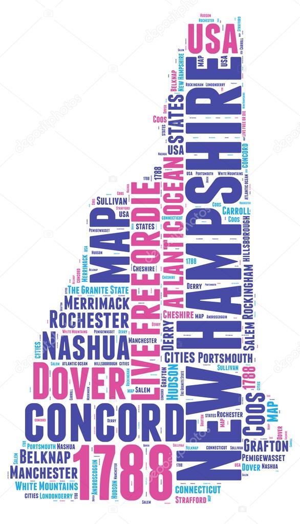 New Hampshire USA state map vector tag cloud illustration