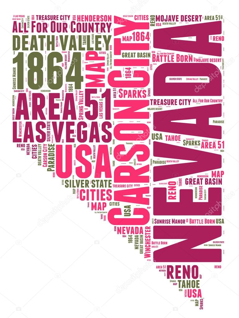 Nevada USA state map vector tag cloud illustration