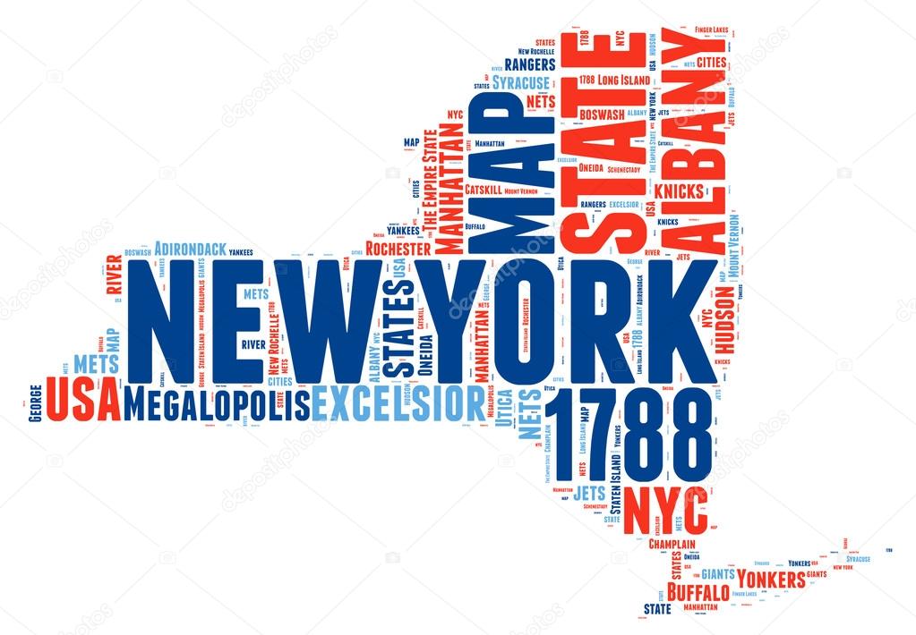 New York USA state map vector tag cloud illustration