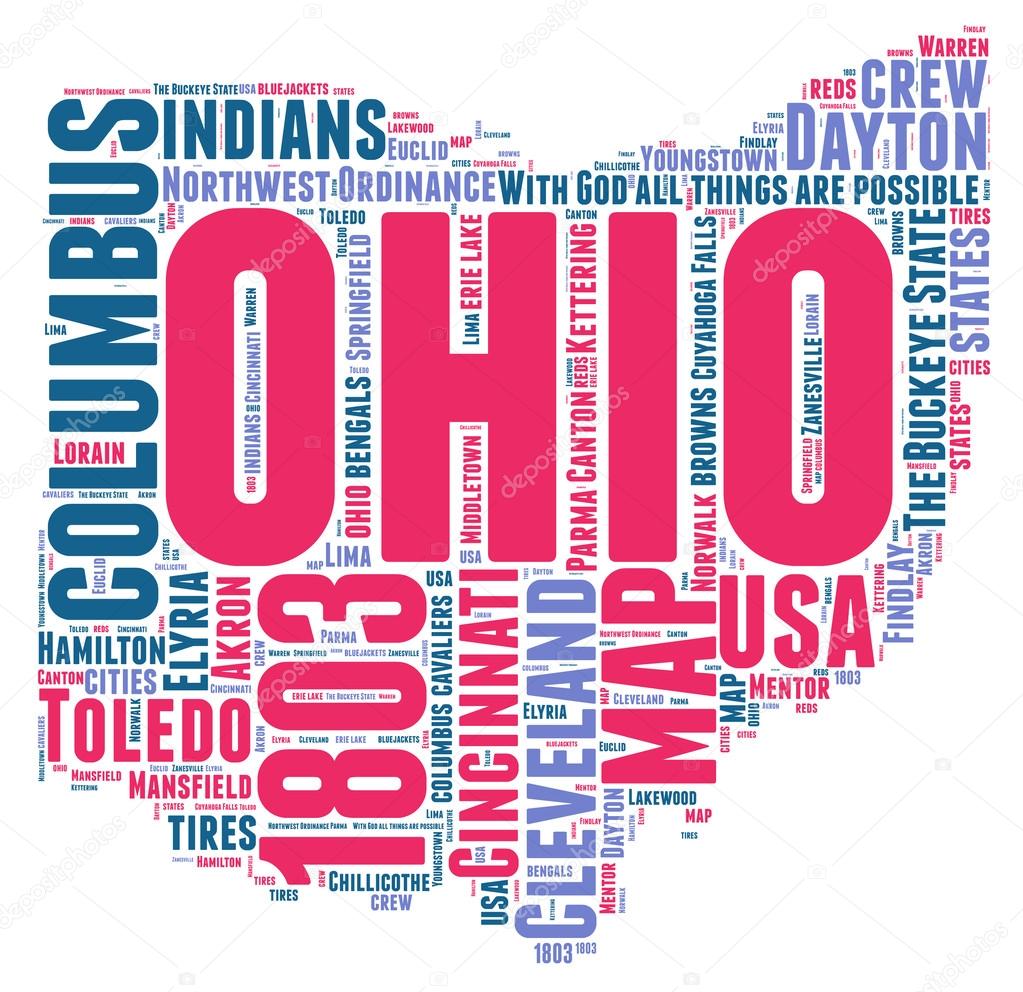 Ohio USA state map vector tag cloud illustration