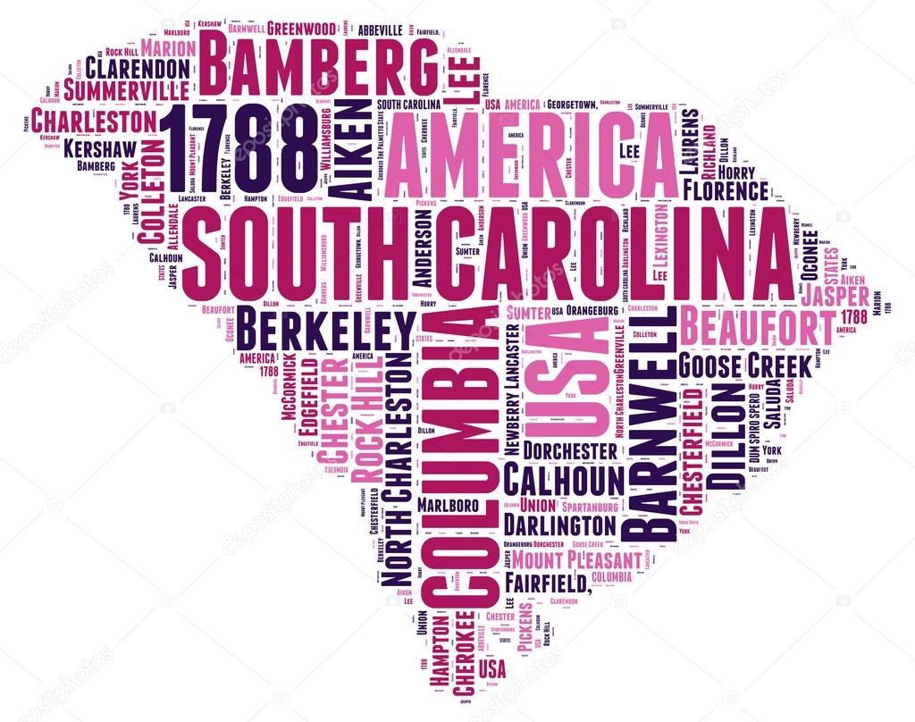 South Carolina USA state map tag cloud vector illustration