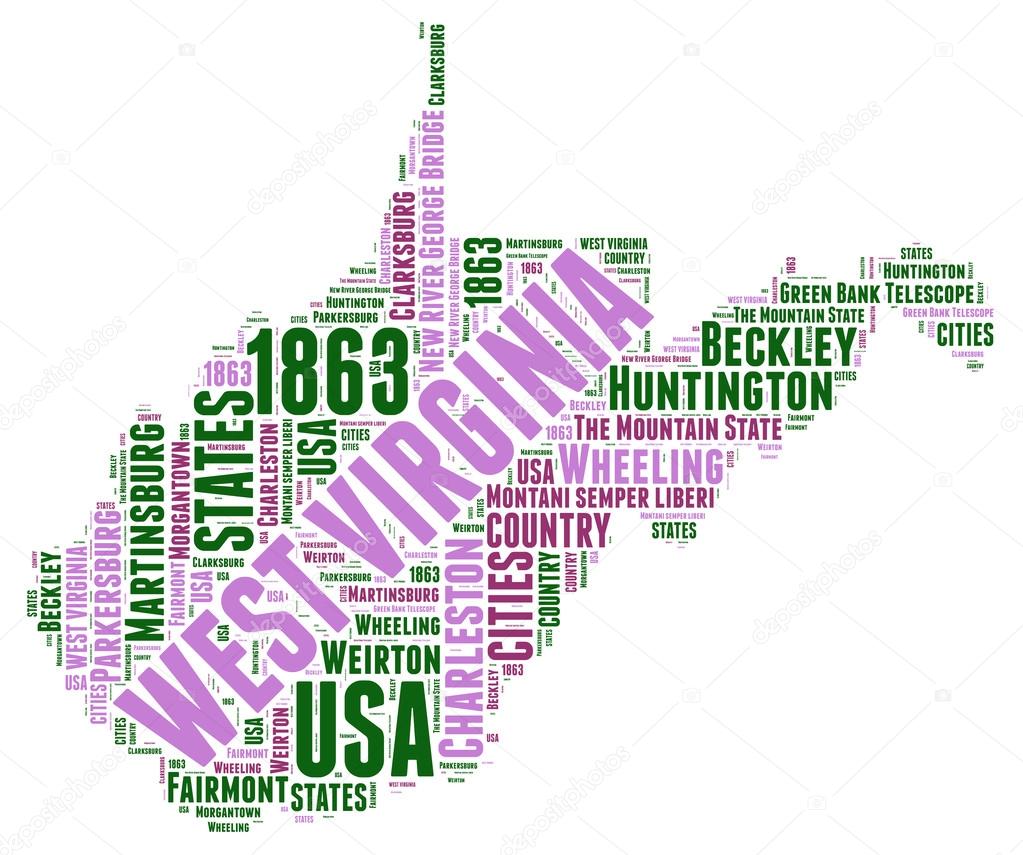 West Virginia USA state map vector tag cloud illustration