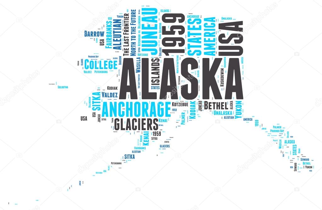 Alaska USA state map vector tag cloud illustration
