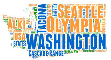 Washington USA state map tag cloud illustration clipart