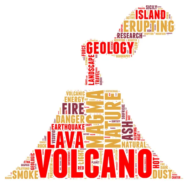 Ilustración de vector de nube de etiqueta de pictograma de volcán — Vector de stock