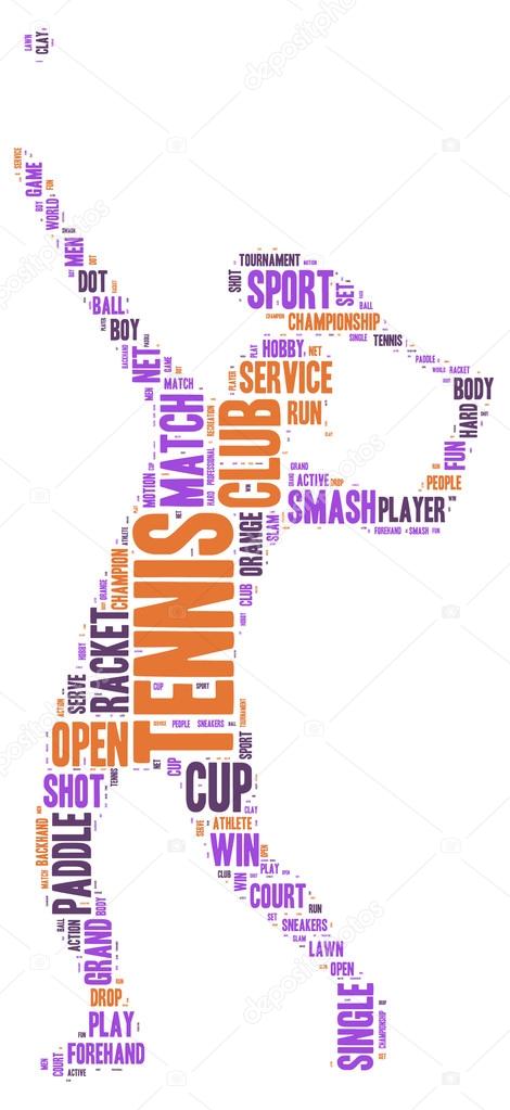 Tennis shot tag cloud vector silhouette