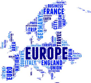 Avrupa vektör harita tag cloud konsept illüstrasyon
