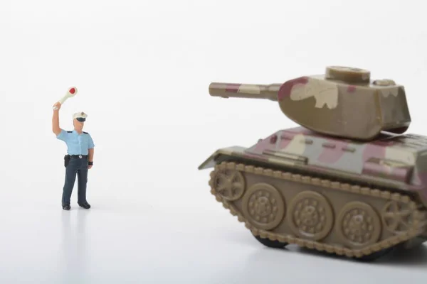 War Tank Toy Officer White Background — Foto Stock