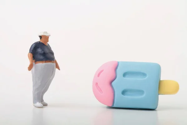 Miniature Figurine Fat Man Giant Ice Cream — Stock Photo, Image