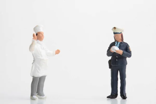 Miniature Figurines Policewoman Making Fine Cook — Stok fotoğraf