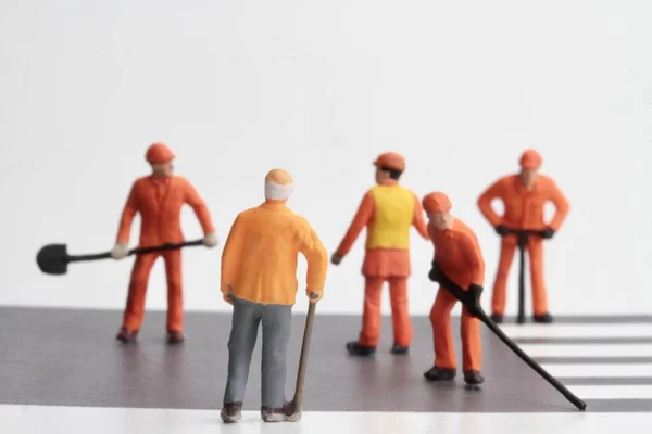 Figurines Miniatures Homme Travail Dans Rue — Photo