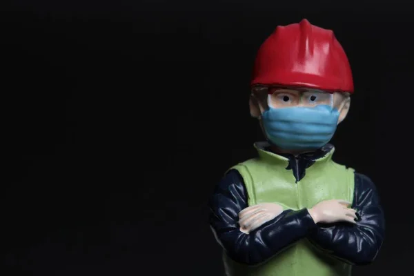 Miniatuur Beeldje Van Een Man Beschermhelm Masker — Stockfoto