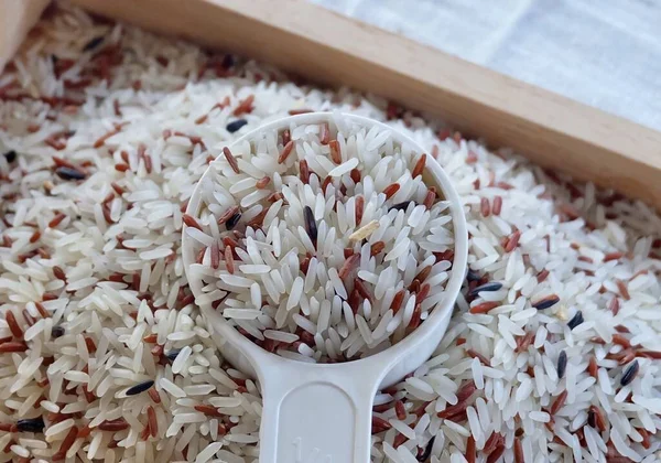 Keuken Eten Ongebakken Bruin Witte Jasmijn Lange Rijst Basmati Rijst — Stockfoto