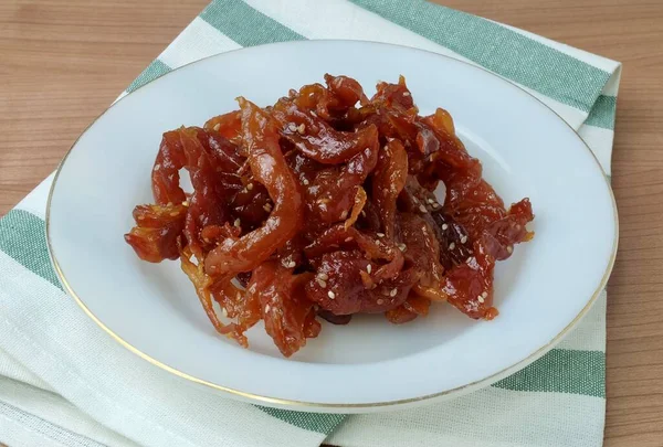 Utsökt Nötkött Jerky Eller Deep Fried Marinated Beef — Stockfoto