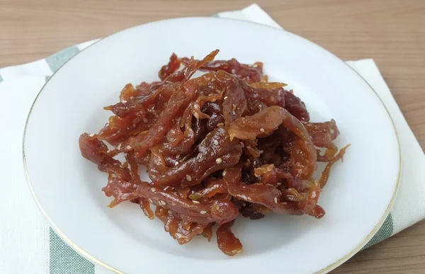 Daging Sapi Lezat Jerky Atau Deep Fried Marinated Beef — Stok Foto