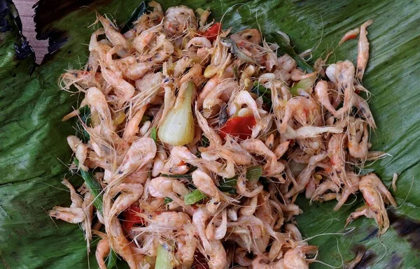 Thaise Keuken Voedsel Kruidige Garnalen Salade Mengen Met Shallot Chillies — Stockfoto