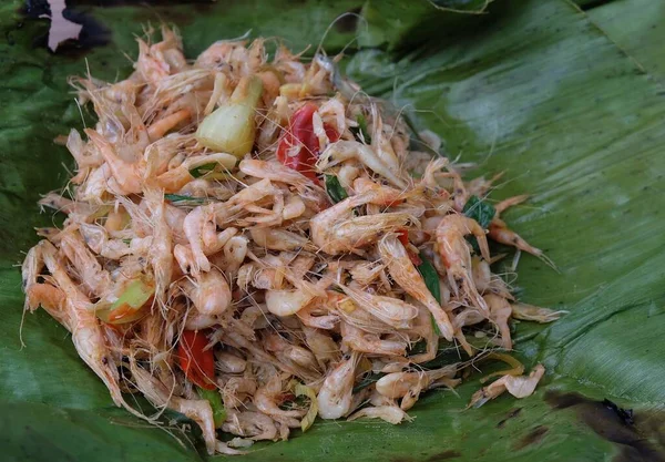 Thaise Keuken Voedsel Kruidige Garnalen Salade Mengen Met Shallot Chillies — Stockfoto