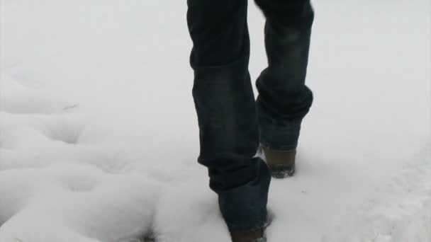 Man walking na świeżym śniegu — Wideo stockowe