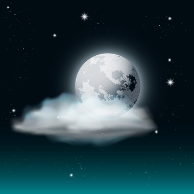 ay ve yıldızlar ile bulutlu gece gökyüzü illüstrasyon vektör