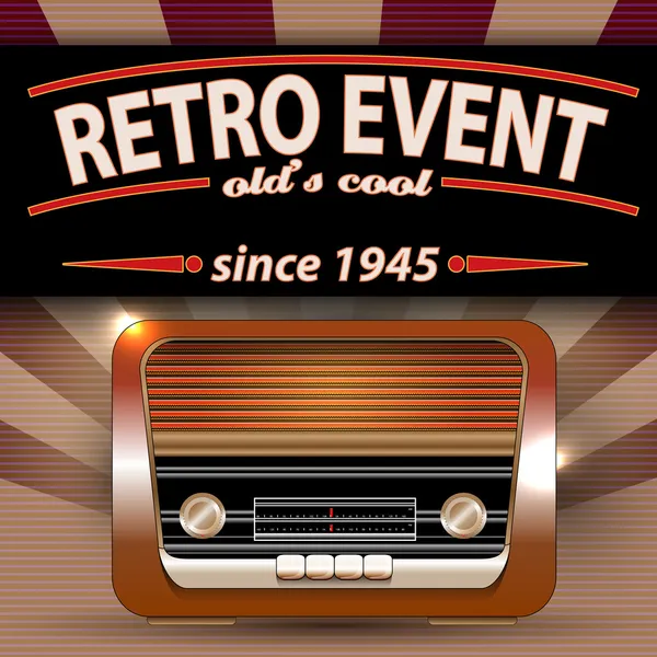 Volante de fiesta retro con radio vintage — Archivo Imágenes Vectoriales