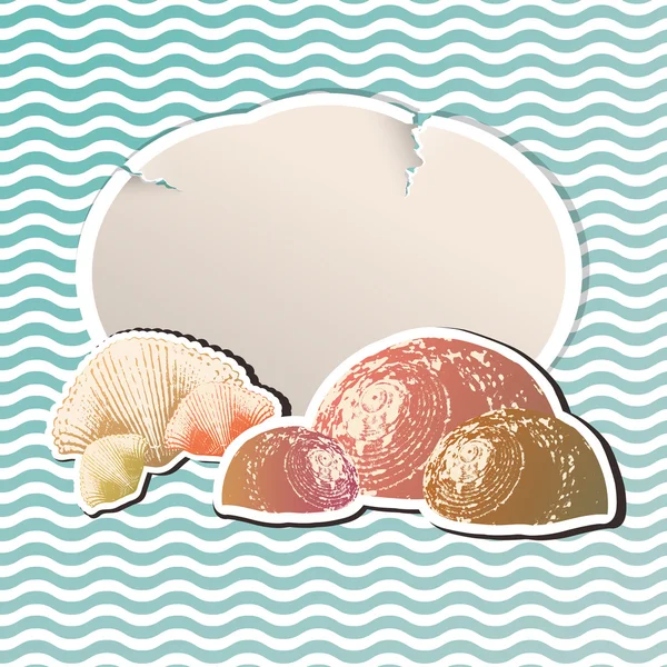 Vintage greeting card with Sea shells with place for text — Stock Vector