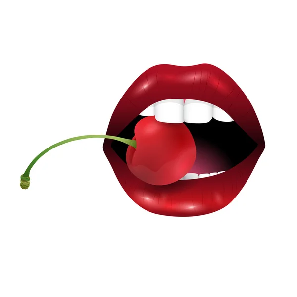 Cereza con labios de mujer sexy — Vector de stock