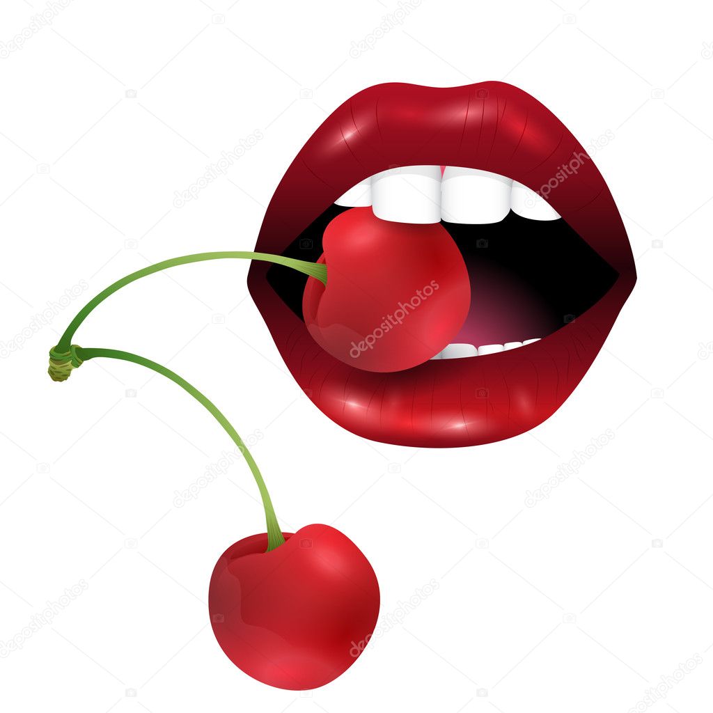 Cherries with sexy woman lips vector illustration