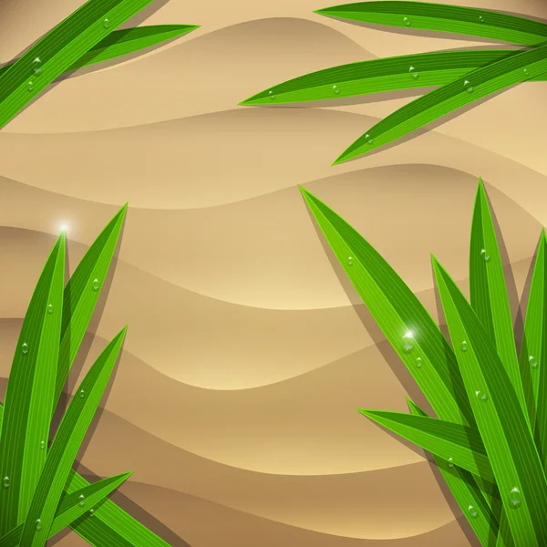 Plaj kum arka plan ile ıslak yapraklar — Stok Vektör