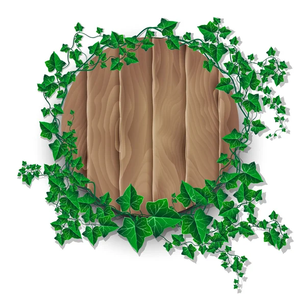 Ivy leaf decorated wood plank — Stock Vector