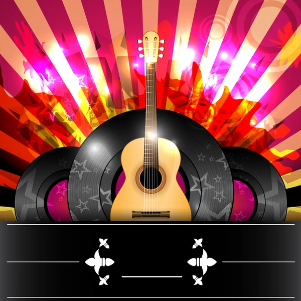 Party poster with acoustic guitar and vinyl — Stock Vector