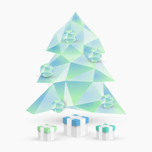 Elegante árbol abstracto de tarjetas de Navidad con regalos — Vector de stock