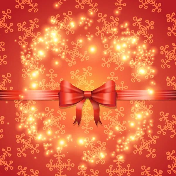 Κομψό ακτινοβολώντας Χριστουγεννιάτικη κάρτα με φιόγκο και κορδέλα — Διανυσματικό Αρχείο