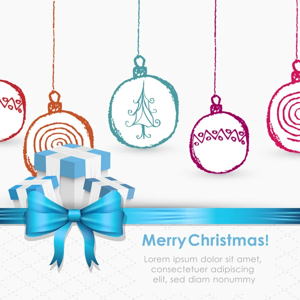 优雅的圣诞贺卡，用可爱的礼物、 ribbonn 和手画 — 图库矢量图片