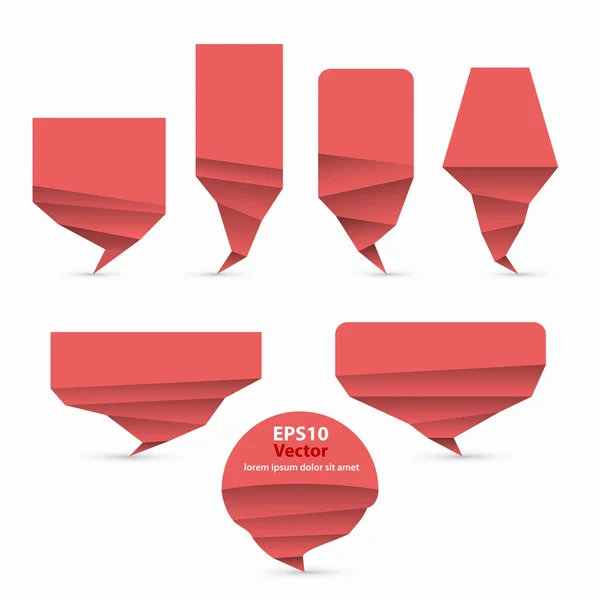 Uppsättning röda origami style vektor pratbubbla — Stock vektor