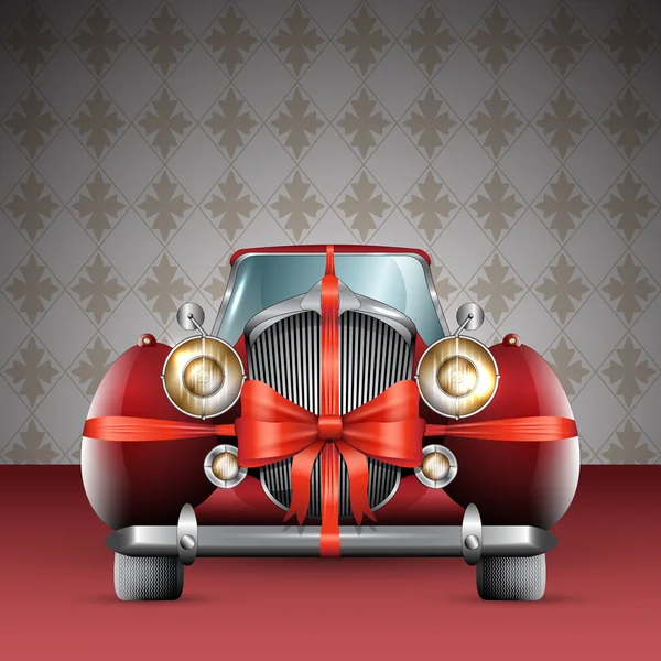 Auto rossa vintage legato con fiocco rosso — Vettoriale Stock