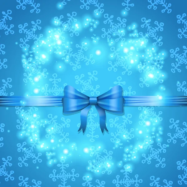Elegante biglietto natalizio scintillante con fiocco e nastro — Vettoriale Stock
