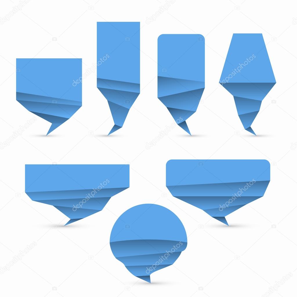 Set of blue origami style vector speech bubble