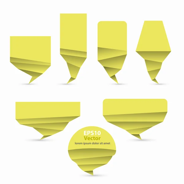 Set of yellow origami style vector speech bubble — Stock Vector