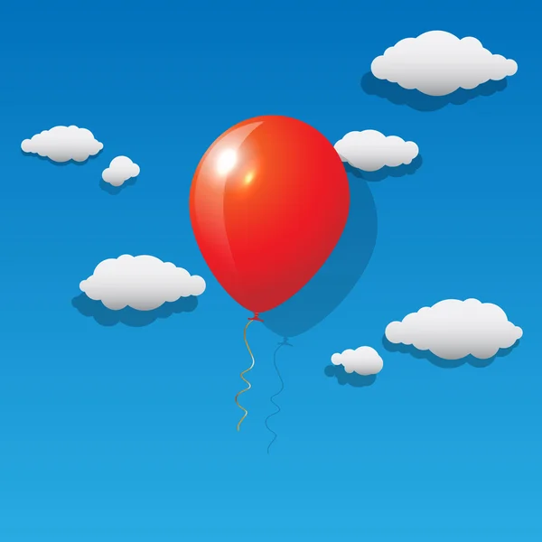 Vector red balloon flying over the sky — Stock Vector